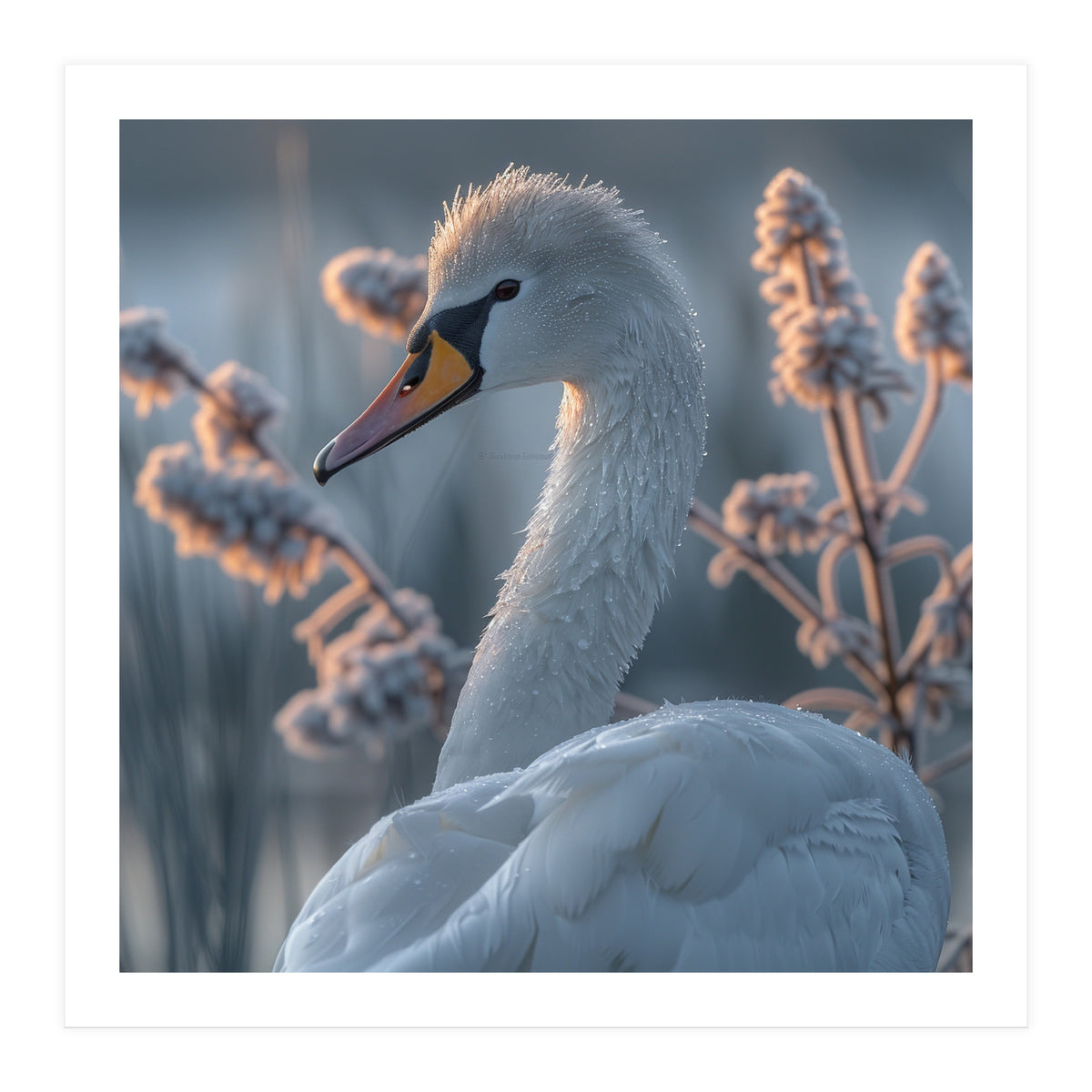 Swan Portrait Dew Drops Morning Light (Print Only)