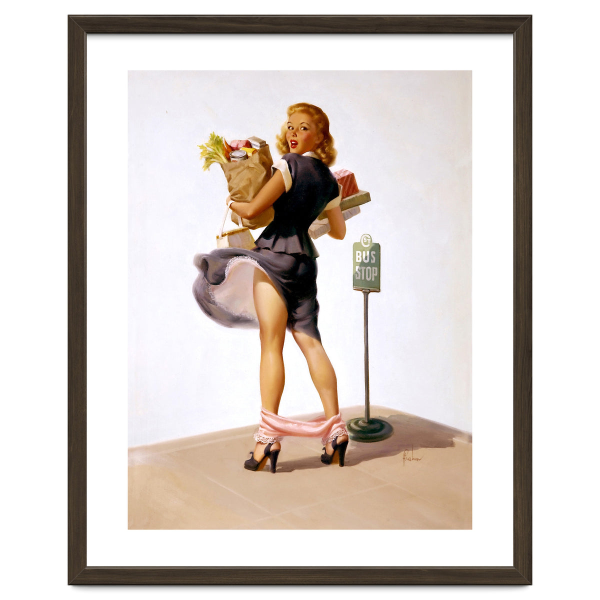 Pinup Sexy Girl Had Funny Accident On A Bus Stop