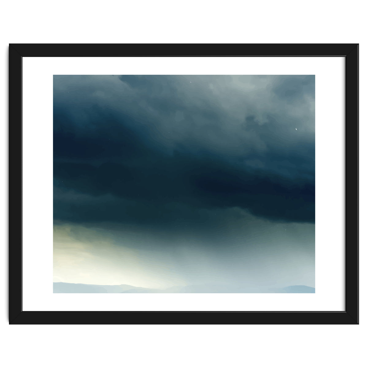 Storm Rain Clouds Watercolor Painting Blue Minimal Dark Sky Graphic