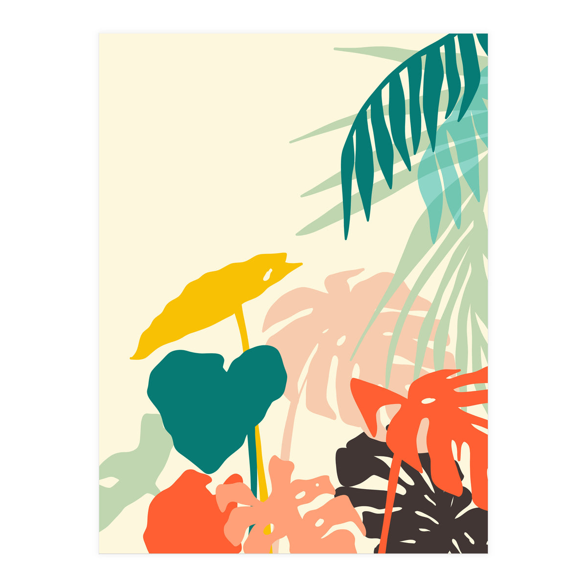 Tropical Nature, Botanical Pastel Jungle Plants Illustration, Minimal Bohemian Palm Monstera Forest (Print Only)