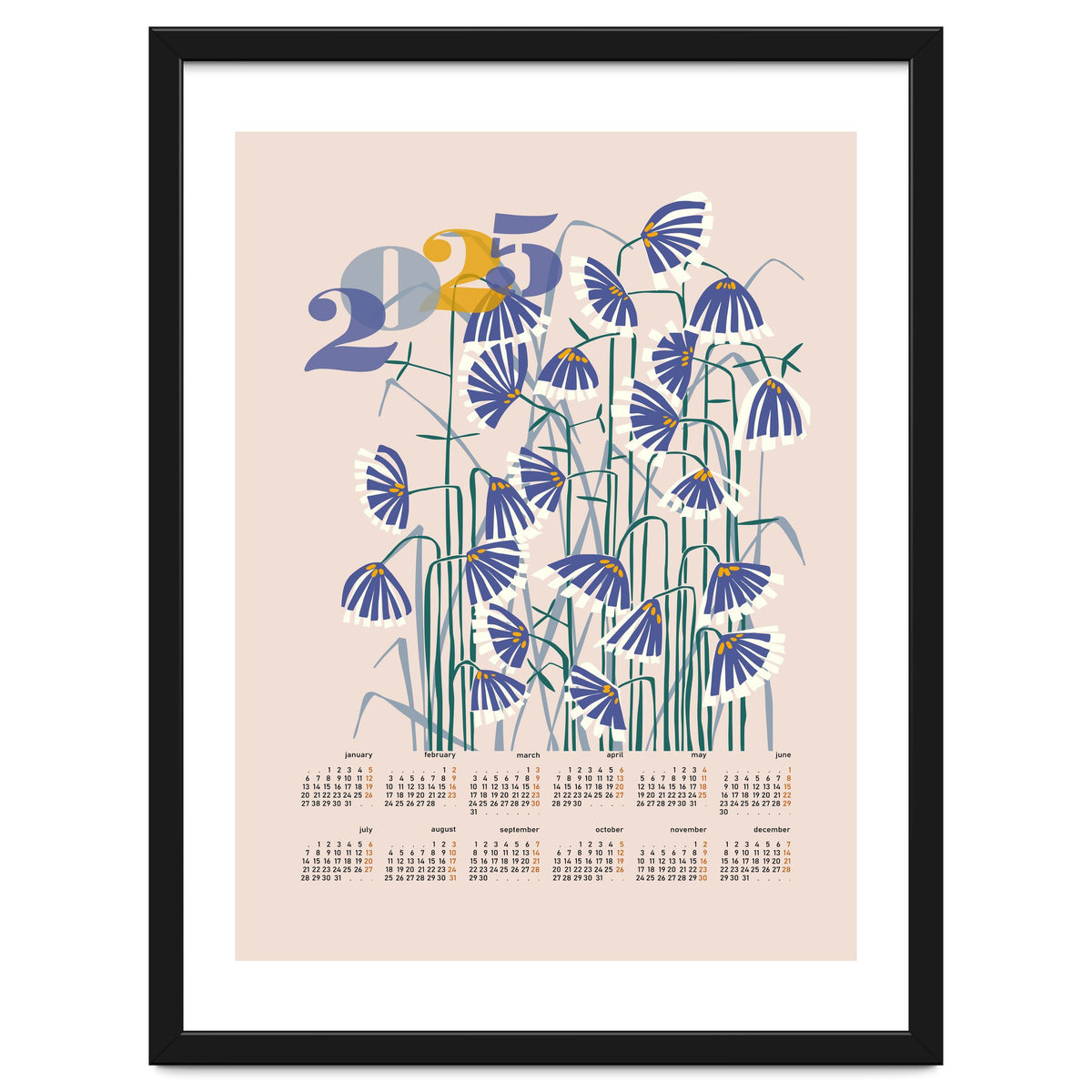 calendar 2025 pastel flowers