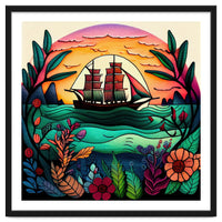 Folk Sunset Sailing Ship
