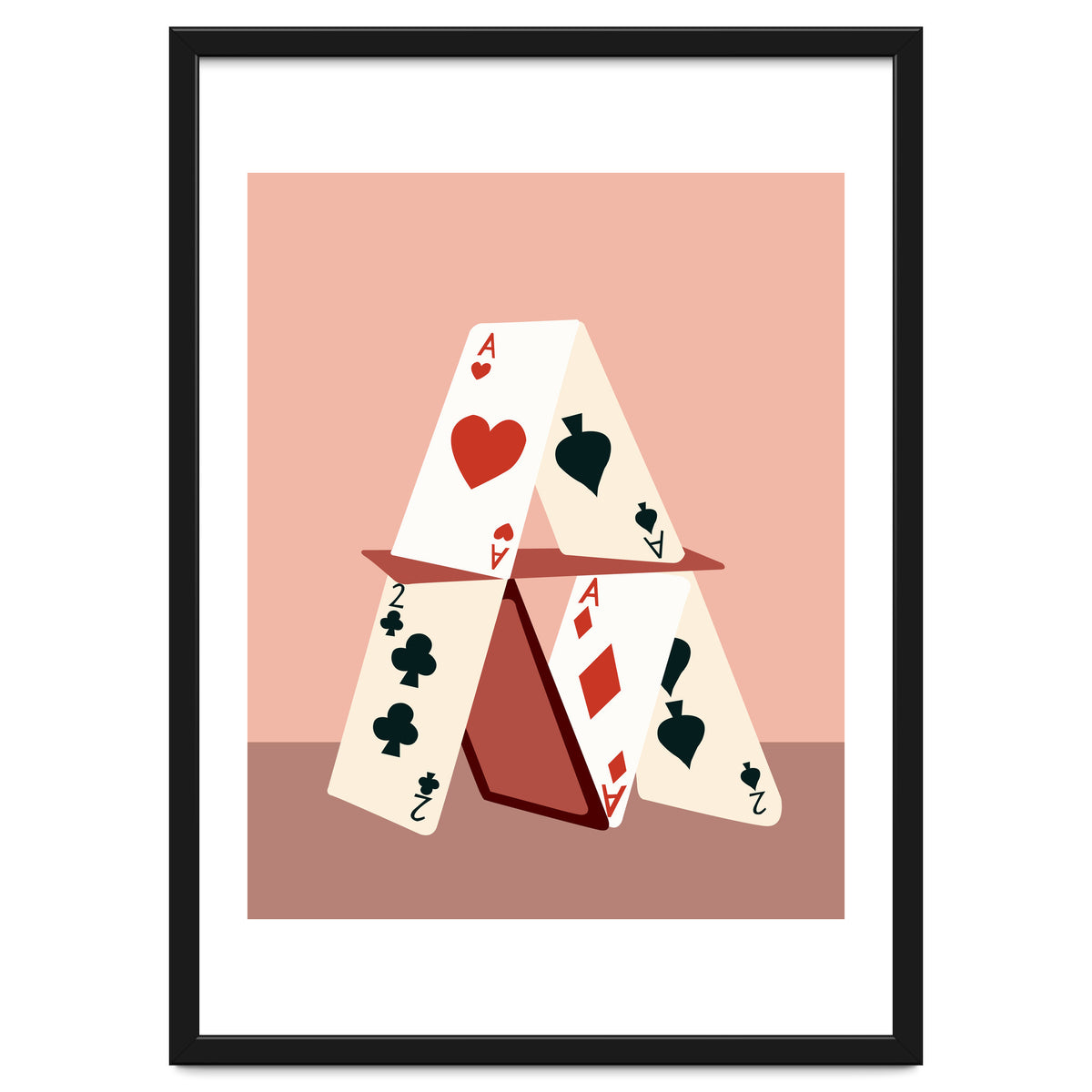 A House Made Of Cards, Relationship Concept Painting, Illustration Playing Cards, Spade Heart Eclectic Bohemian Contemporary