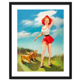 Pinup Girl In Little Red Dress And Two Dogs thumbnail