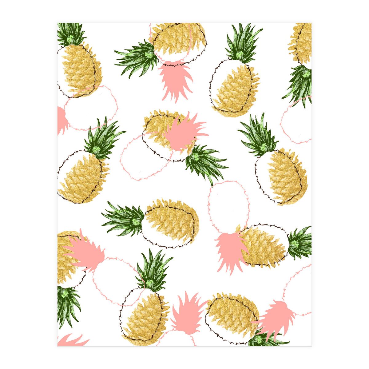 Pineapples & Pine Cones, Eclectic Tropical Nature Illustration, Quirky Fun Fruit Food Graphic Design (Print Only)