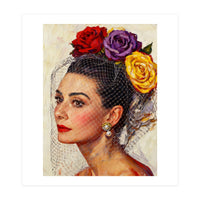 Audrey Hepburn, Impasto Floral Veil Portrait, Classic Hollywood Oil Painting, (Print Only)