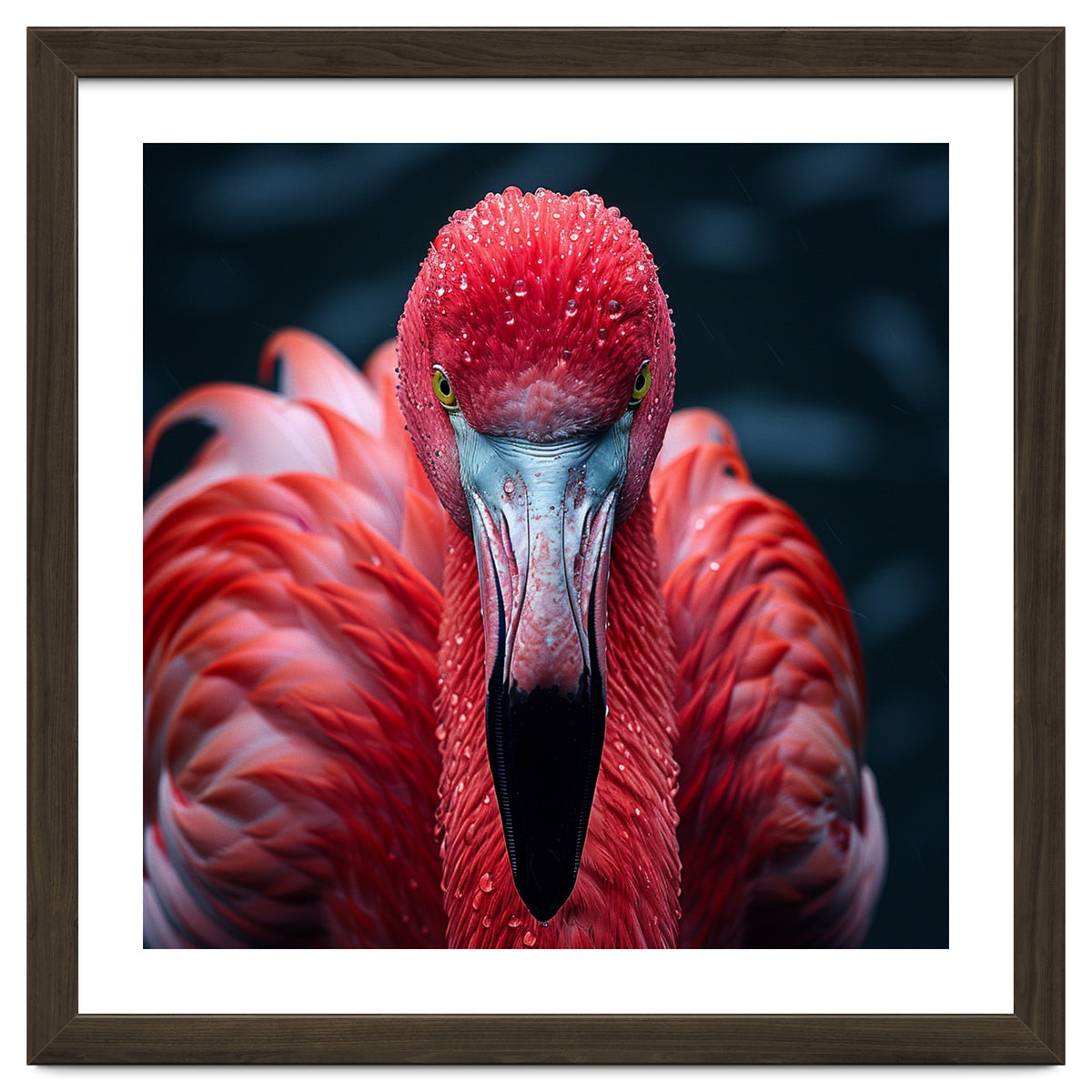 Close Up Flamingo Face With Water Droplets