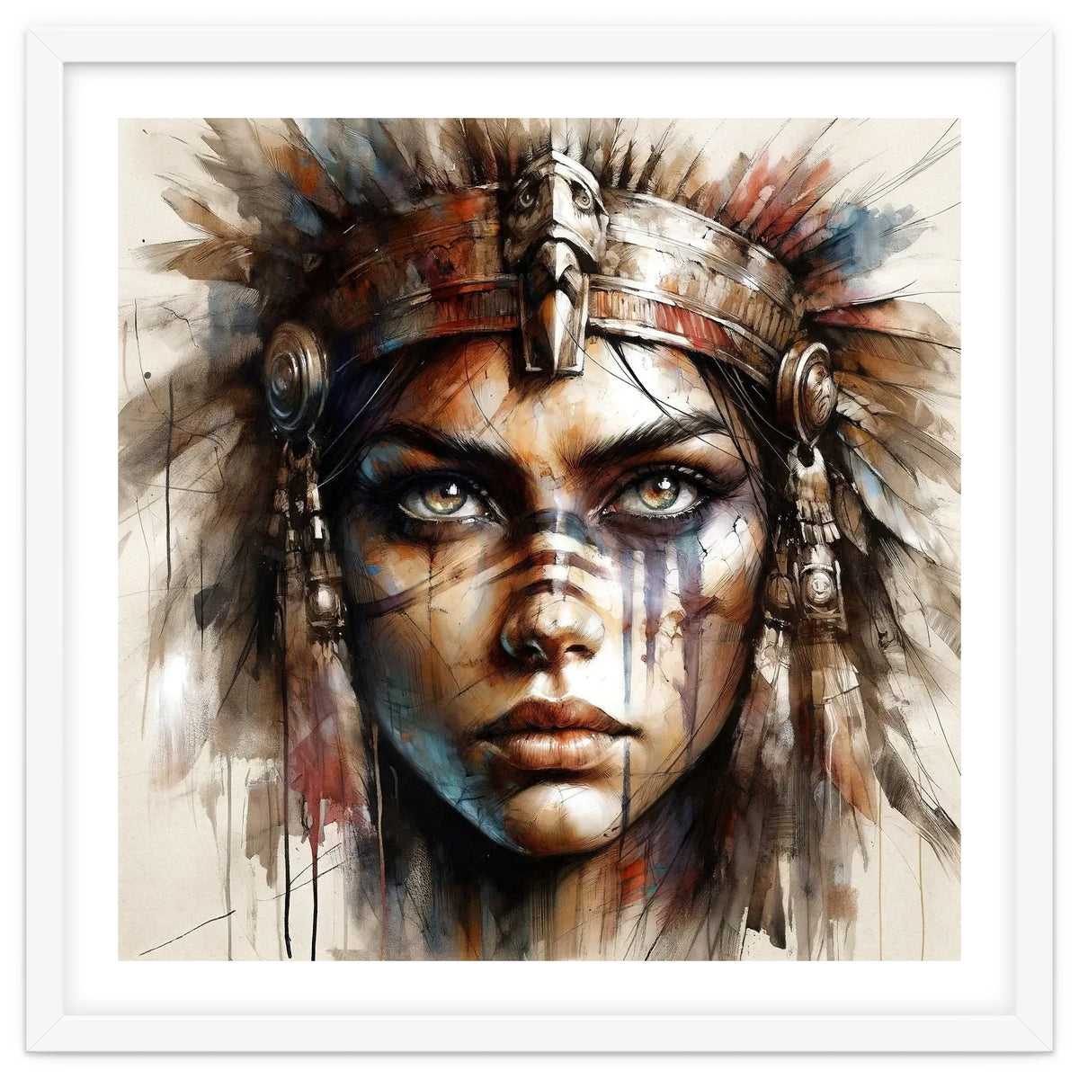 Regal Warrior Woman Watercolor Portrait