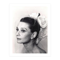 Audrey Hepburn with Veil, Classic Hollywood Glamour Photography, Black and White Icon Portrait (Print Only)