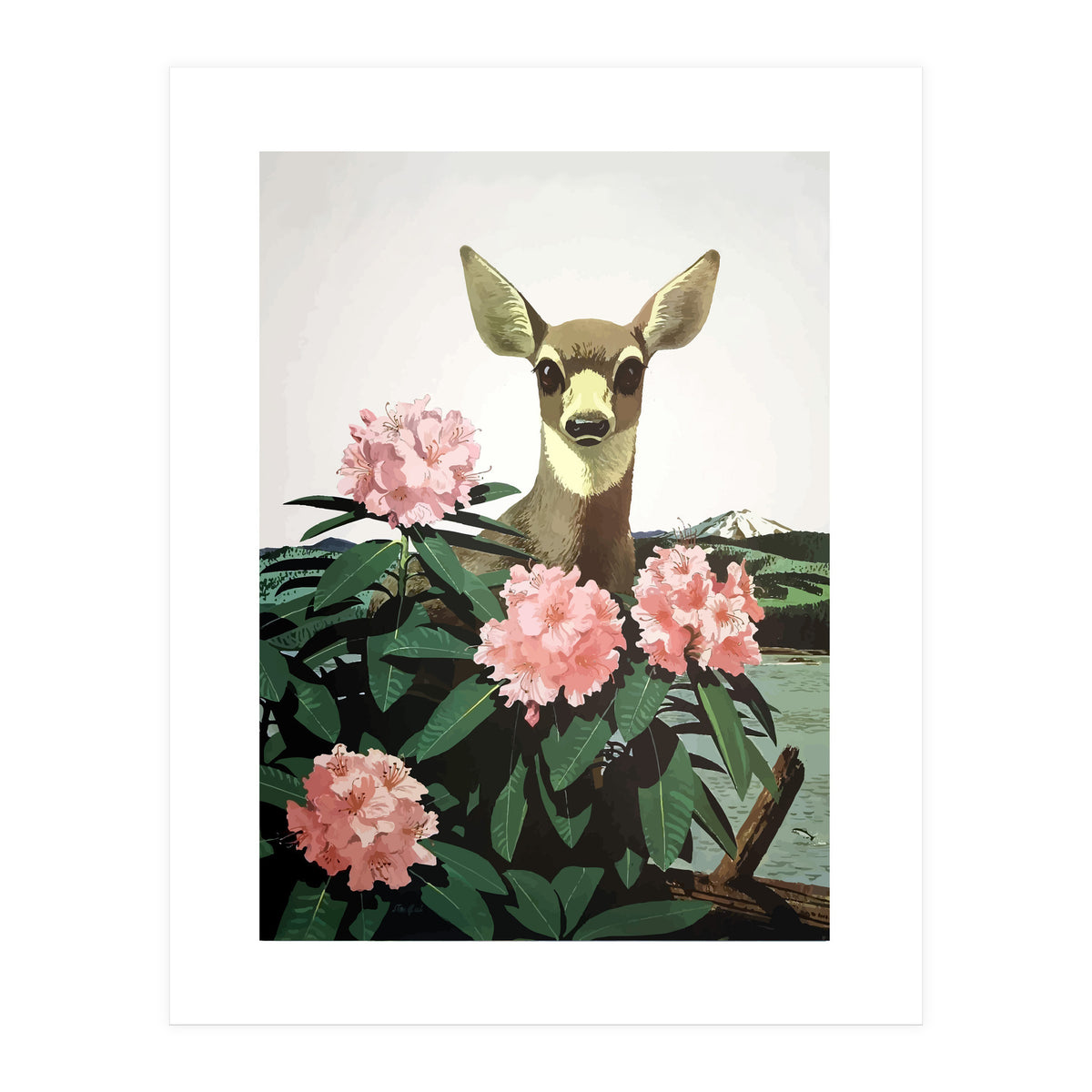 Japan, Doe in Blossom Bush (Print Only)