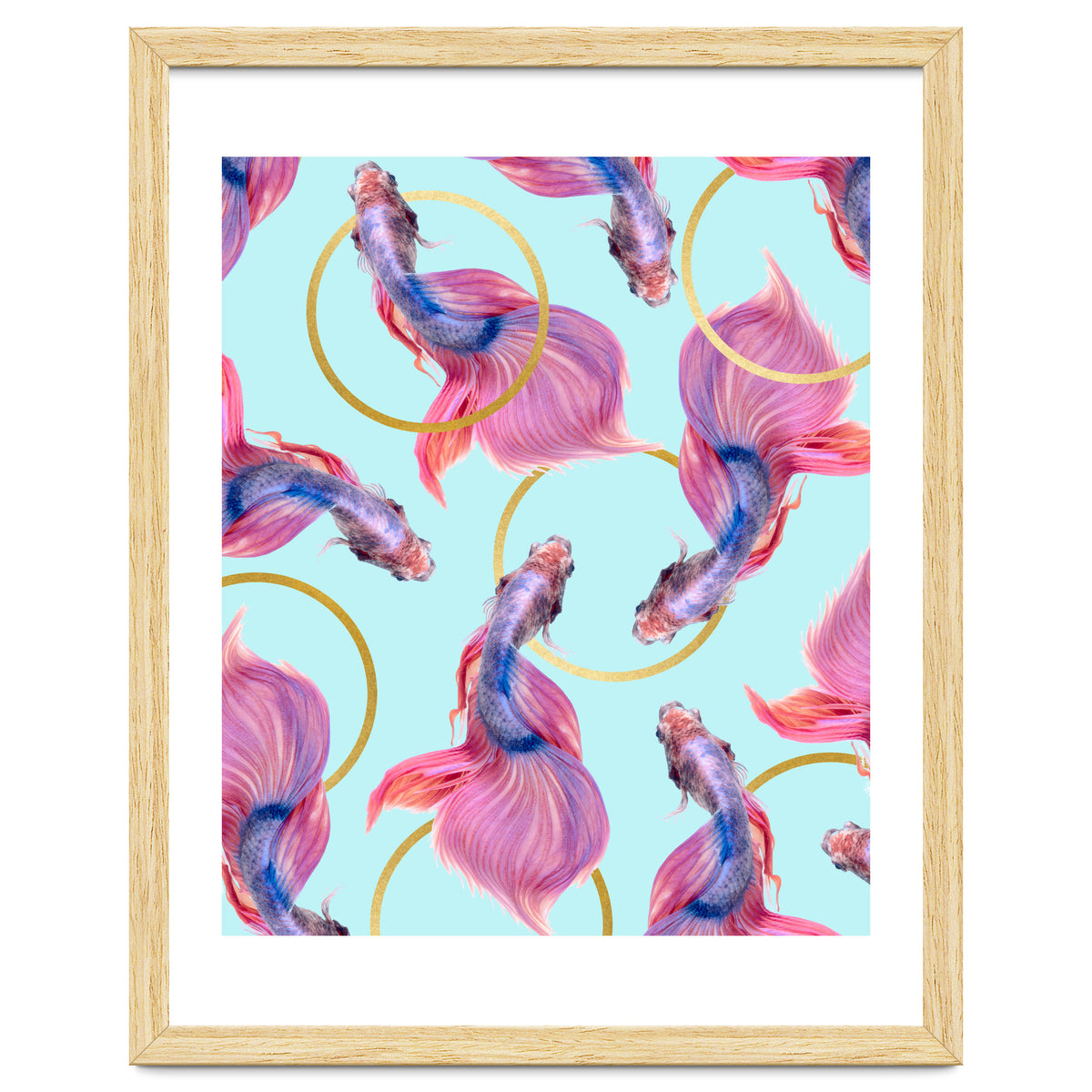 HullaHoops, Eclectic Colorful Fish Graphic Design, Animals Gold Rings Surrealism Quirky