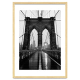 Brooklyn Bridge Black and White, Moody NYC Architecture, Rainy Urban Photography thumbnail