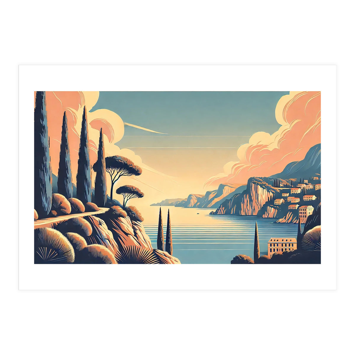 Vintage French Riviera Poster, France (Print Only)