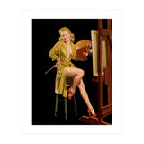 Young And Beautiful Woman Posing In Front Of The Painting Canvas (Print Only) thumbnail