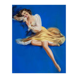 Pinup Girl Posing In Studio Over The Blue Background (Print Only) thumbnail