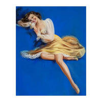 Pinup Girl Posing In Studio Over The Blue Background (Print Only)