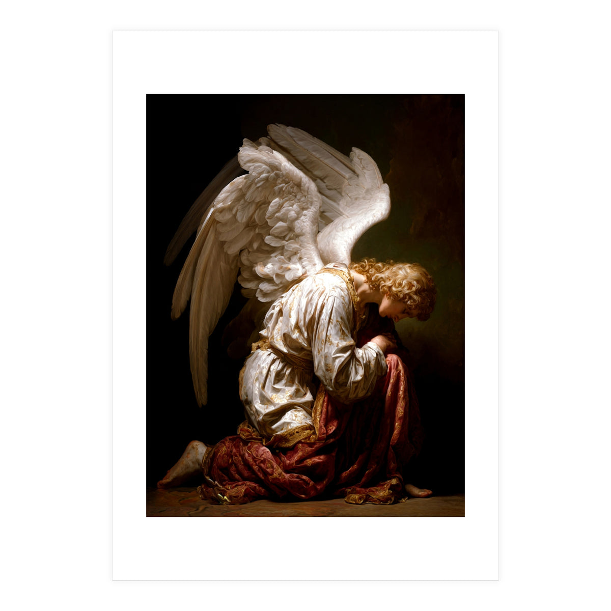 Kneeling Down Angel Renaissance inspired Religious Art (Print Only)