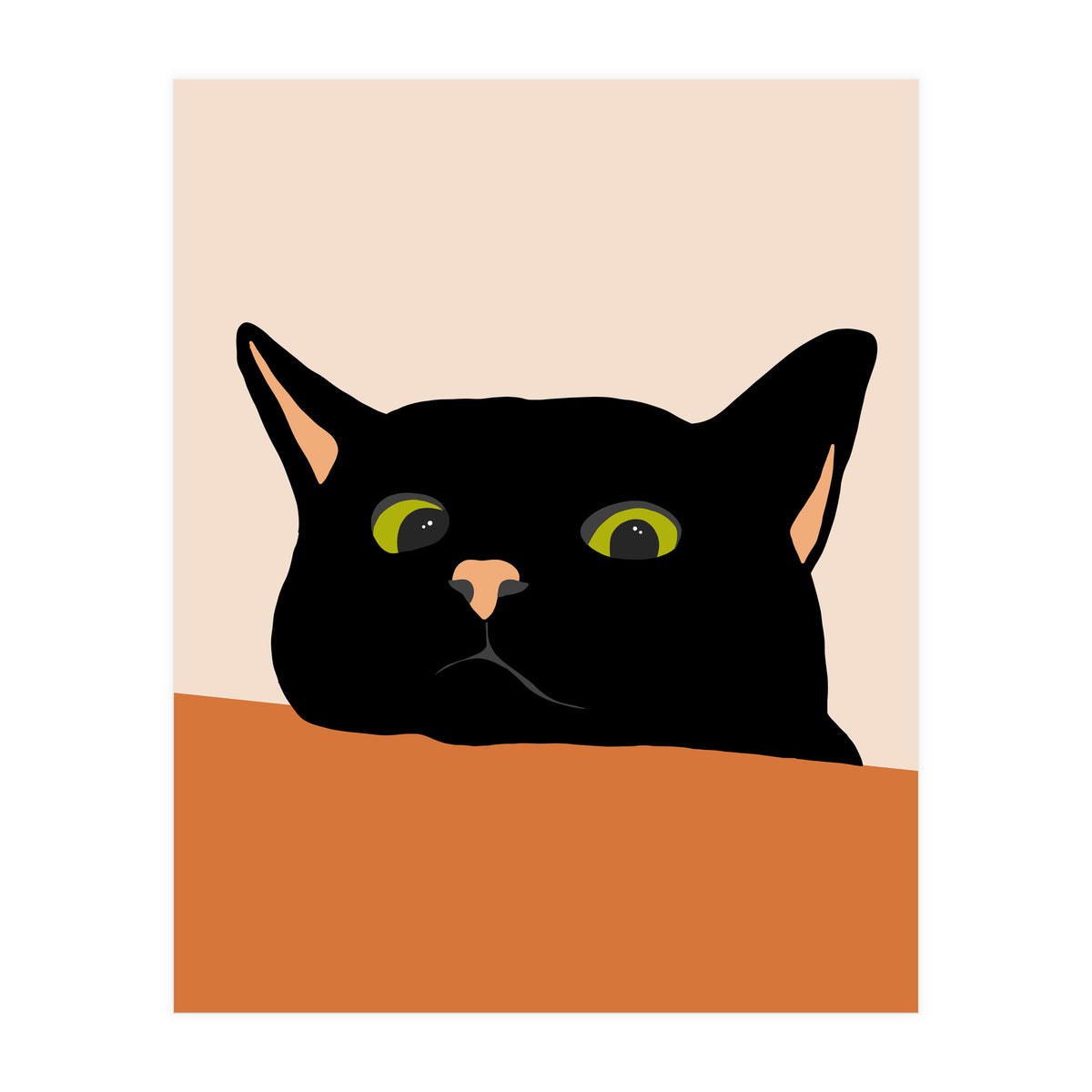 The Curious Cat, Black Cat, Funny Pets, Kitten, Cute Animals, Bohemian Eclectic Painting (Print Only)