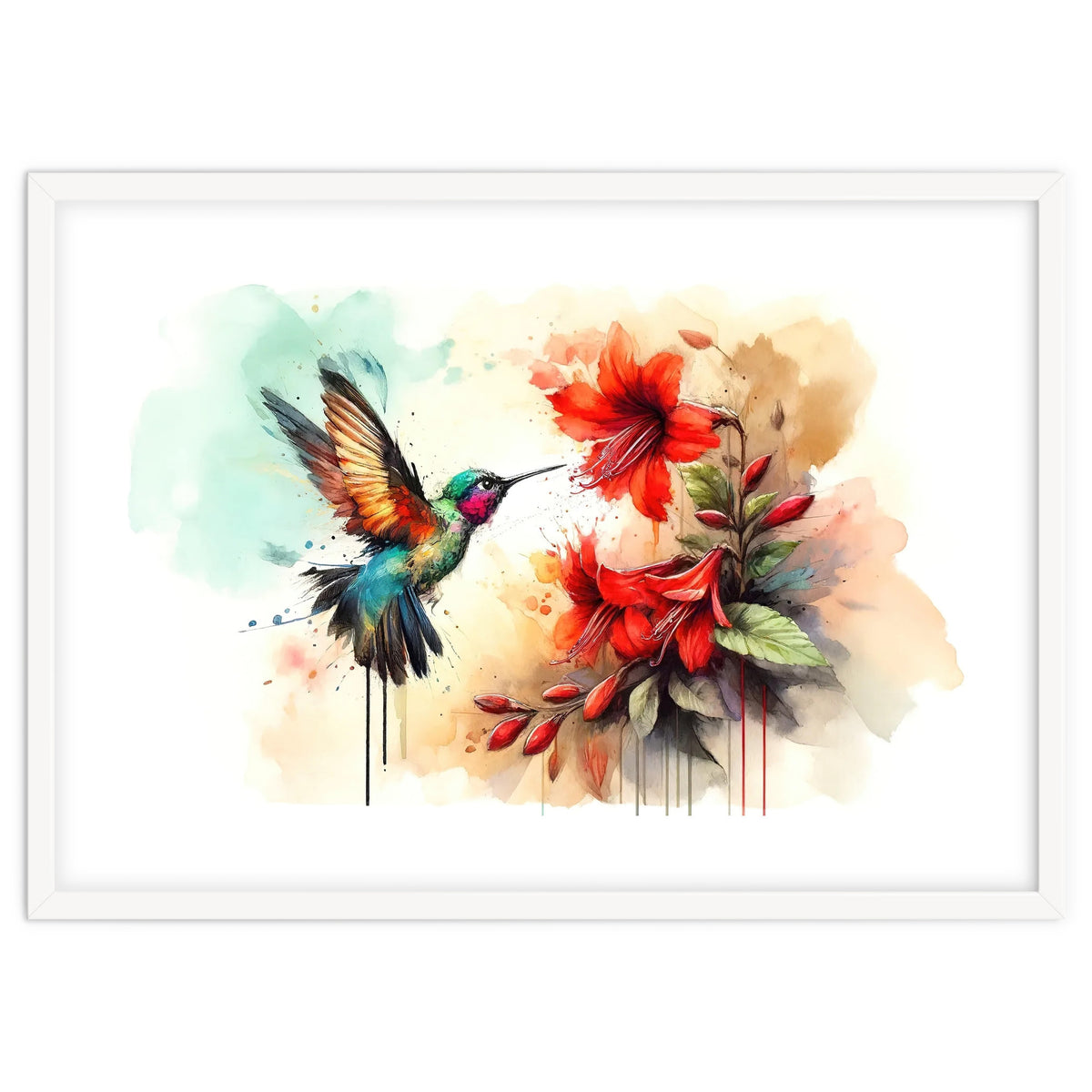 Dance Of Hummingbird And Crimson Flowers