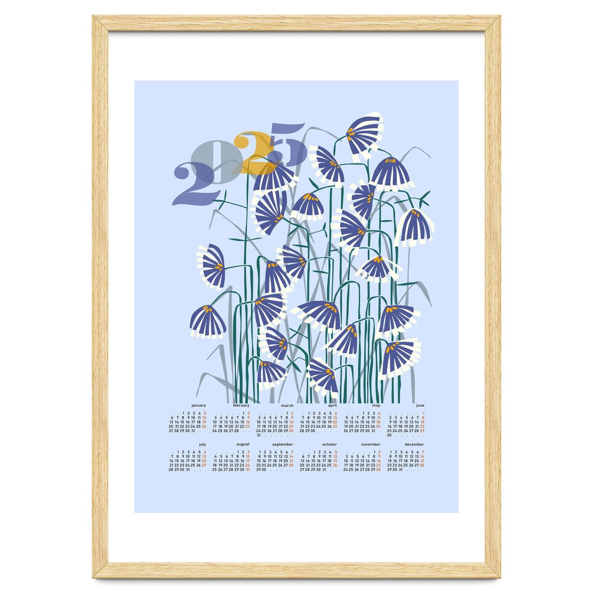 calendar 2025 pastel light blue