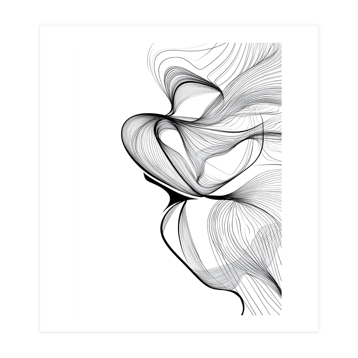 Abstract Black And White Swirls And Lines Flowing Art (Print Only)