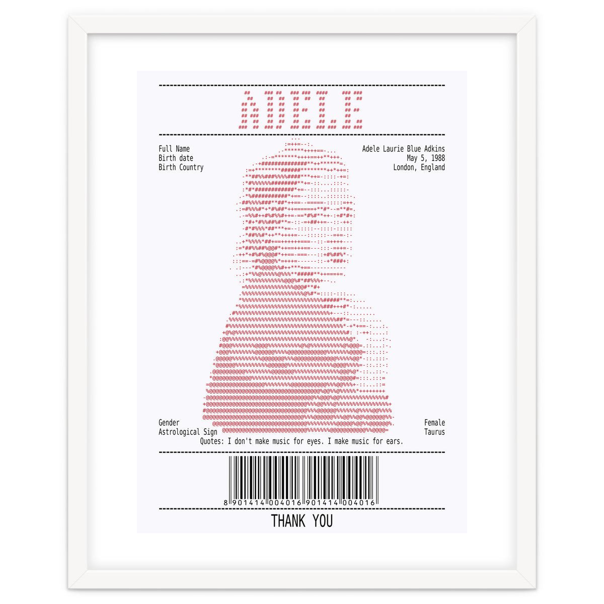Receipt Art Adele Red