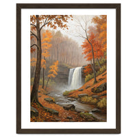 Serene Autumn Waterfall in Misty Forest