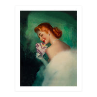 Portrait Of A Pinup Bride In White Dress And A Flower Boukuet (Print Only)