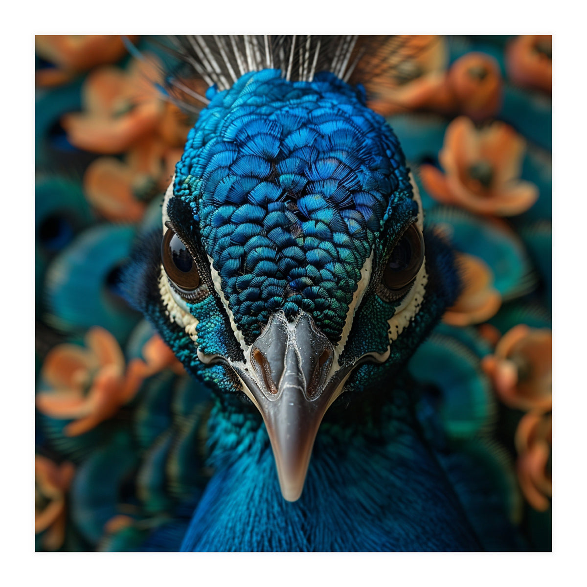 Close Up Portrait Of A Peacock Head (Print Only)