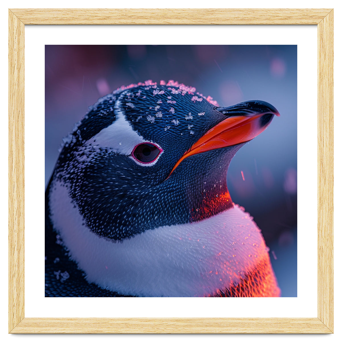 Close Up Penguin With Snowflakes On Head