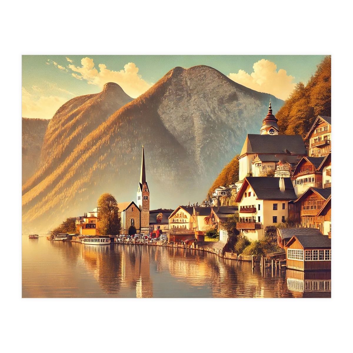 Vintage Hallstatt Poster, Austria (Print Only)