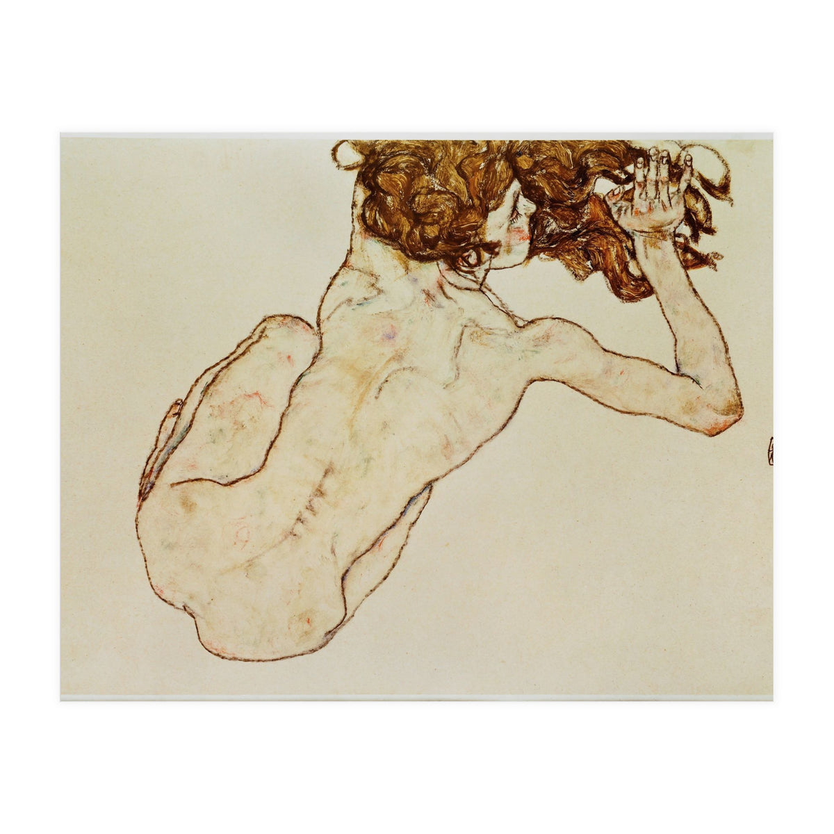 Kauernder Rueckenakt - Crouching nude,back view,1917. Gouache and pencil, 29,5 x 45 cm. (Print Only)