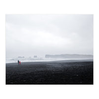 Family walking on the black sand beach - Iceland  (Print Only)