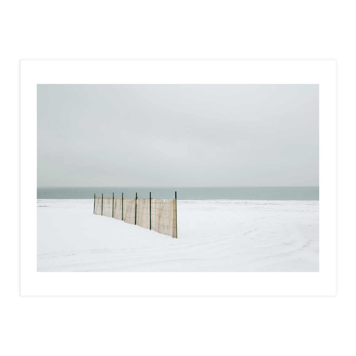 Wood fence in the winter snow beach (Print Only)