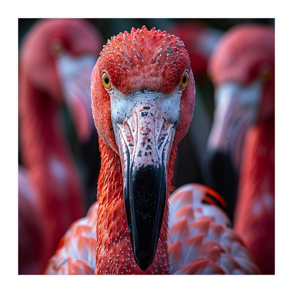 Close Up Of A Flamingo Bird Face, Pink Feathers (Print Only)