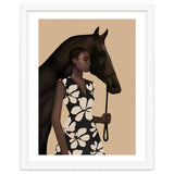 Woman In Bold Print With Black Horse thumbnail