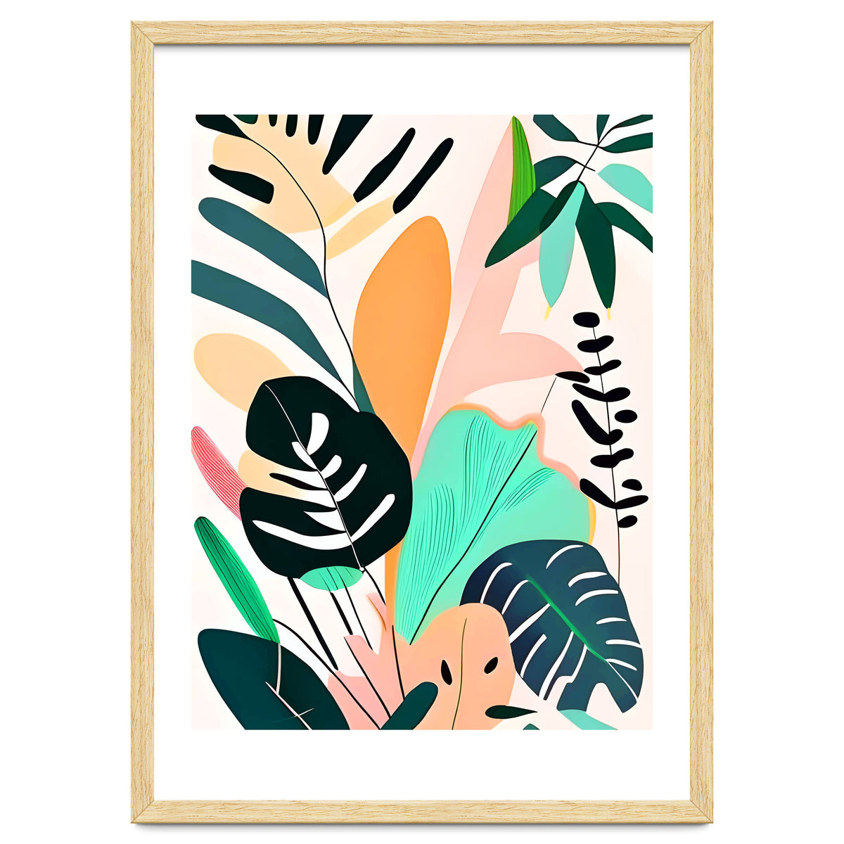 Pastello, Tropical Pastel Jungle, Botanical Neutral Muted Colors, Nature Plants Drawing Monstera, Exotic Bohemian Summer