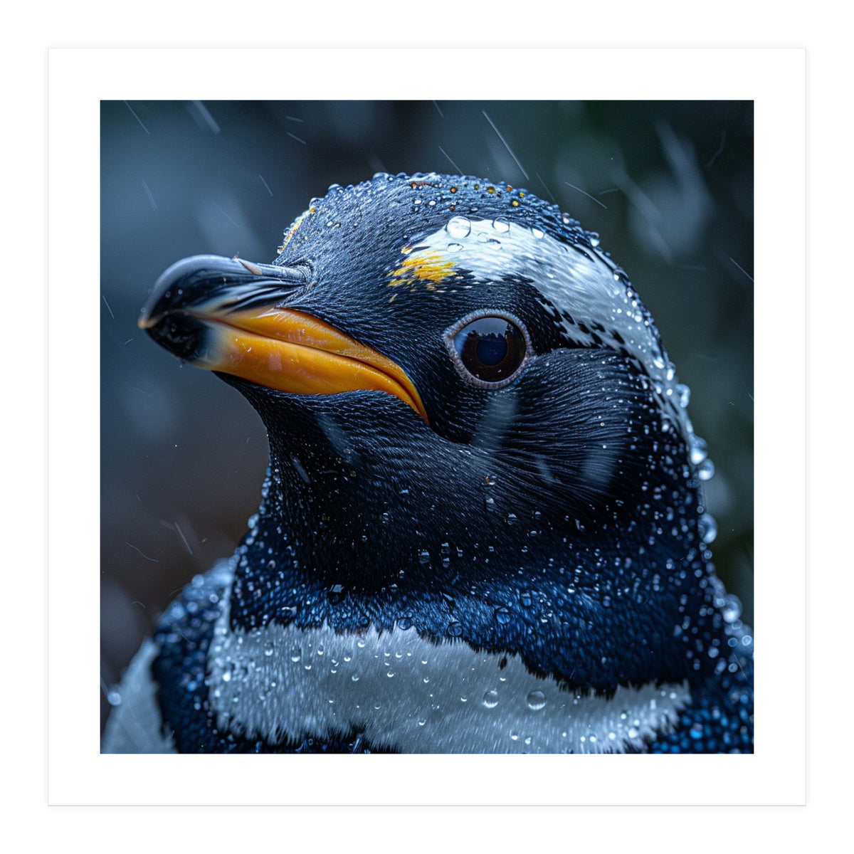 Macro view of a Penguin with Water Droplets (Print Only)