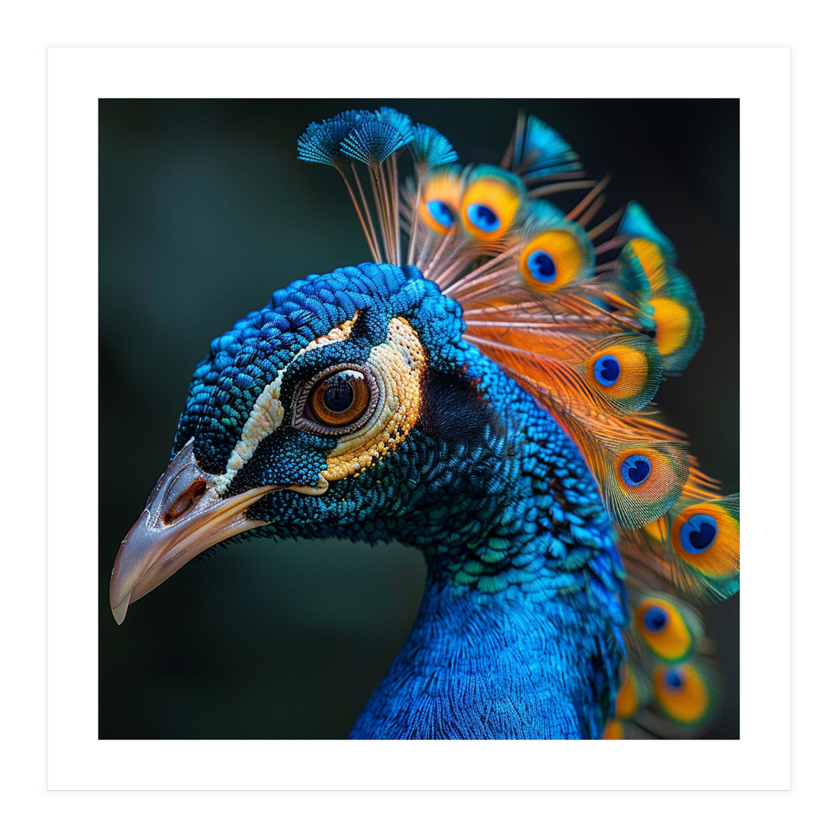 Peacock Bird Portrait Detailed Feathers Vibrant Colors (Print Only)