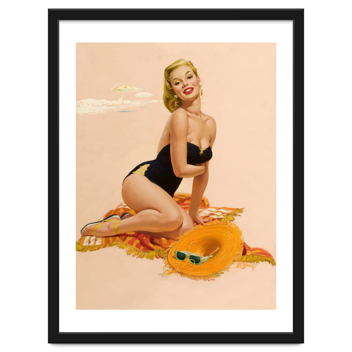 Pinup Woman Is Posing On A Beach