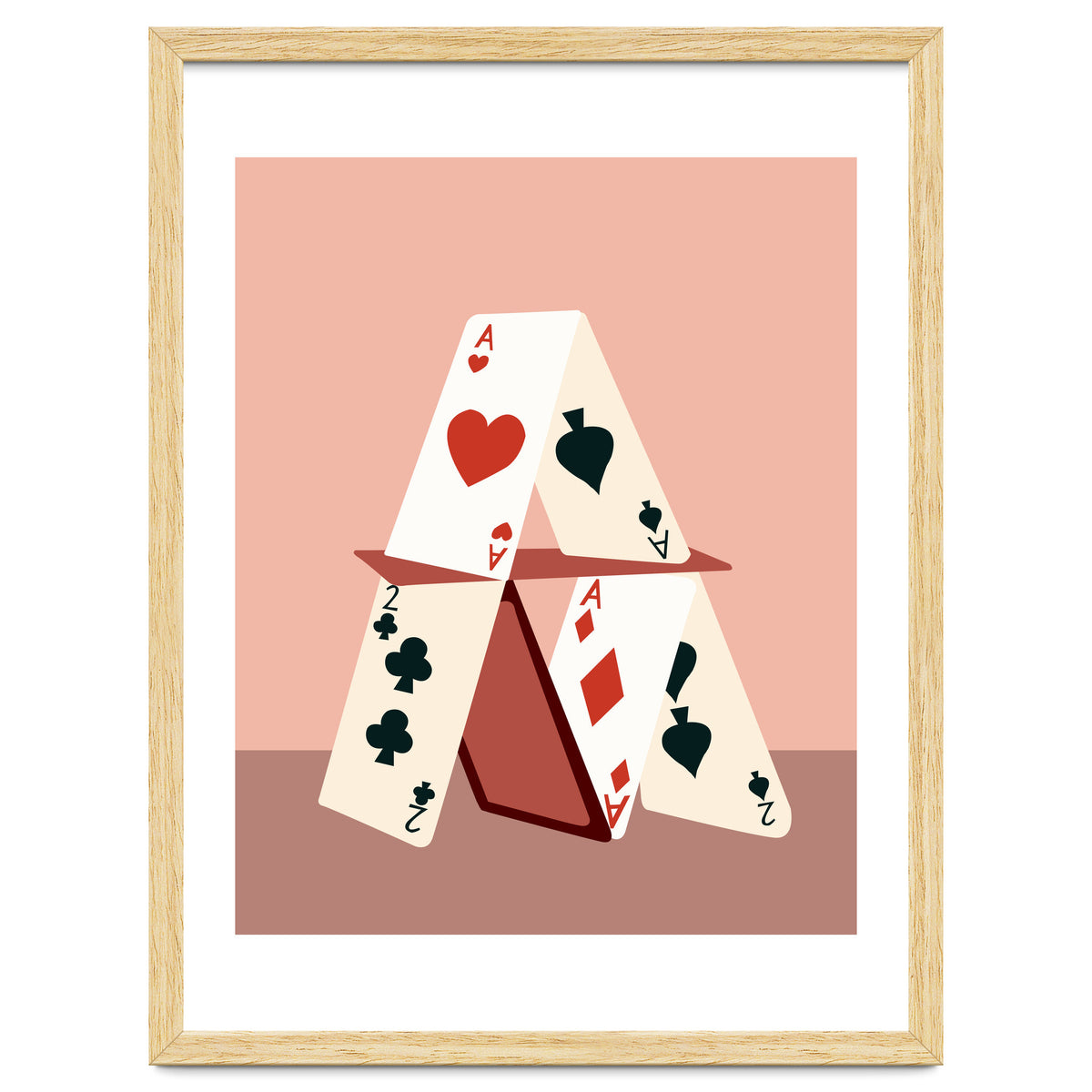 A House Made Of Cards, Relationship Concept Painting, Illustration Playing Cards, Spade Heart Eclectic Bohemian Contemporary