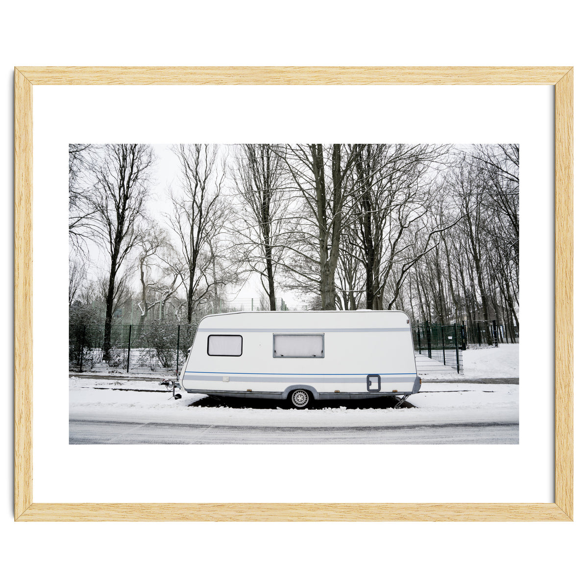 Travel Trailer in the snow road