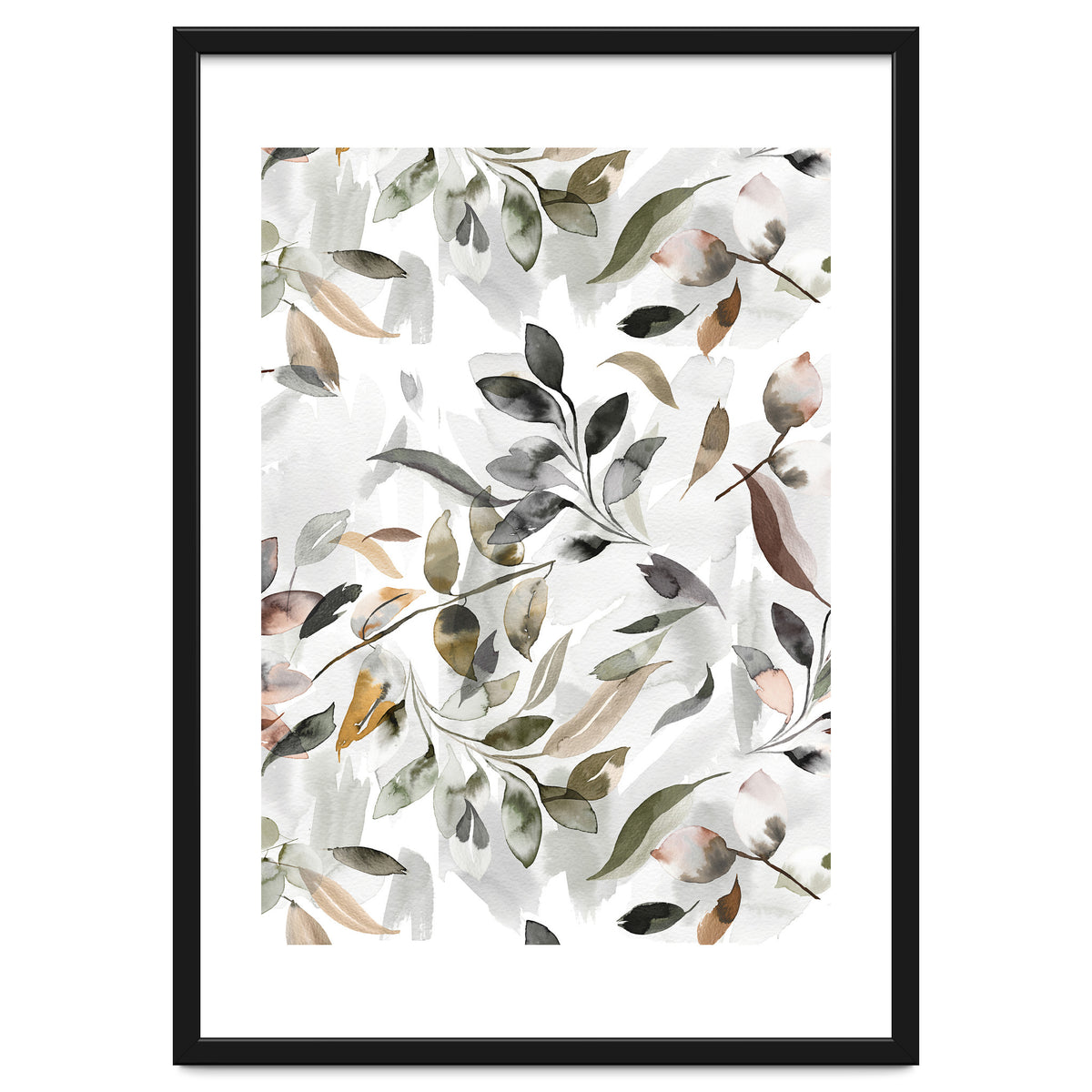 Watercolor Leaves Neutral Gray