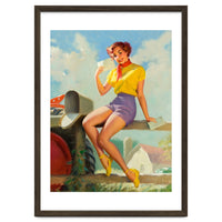 Pinup Girl On A Fence Showing A Love Letter