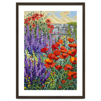 Vibrant Summer Poppy and Lavender Garden Oil Painting