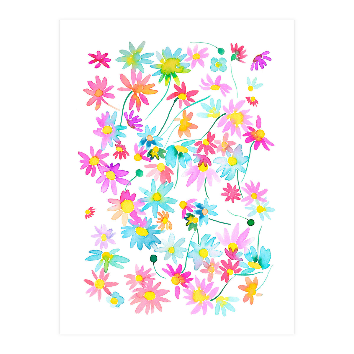 Daisies Spring Floral Pastel Watercolor (Print Only)