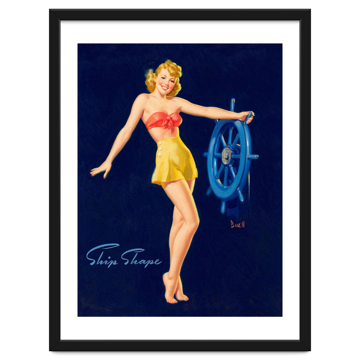 Pinup Girl Is Posing With A Steering Wheel