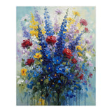 Vibrant Blue Delphinium and Red Rose Heavy Impasto Oil Painting (Print Only) thumbnail