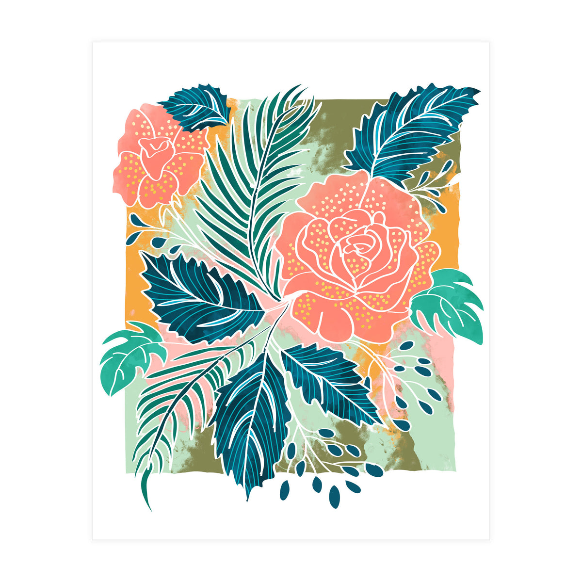 Framed Nature, Botanical Floral Rustic Bohemian, Garden Painting Tropical Illustration (Print Only)