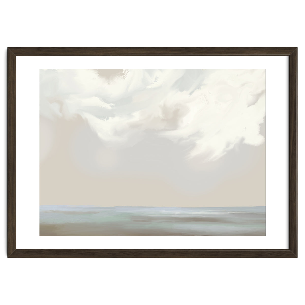 Abstract muted sea and clouds oil painting